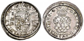 Felipe V (1700-1746). 2 reales. 1708. Segovia. Y. (Cal-1382). Ag. 5,95 g. Palma derecha sobre izquierda. Escasa en esta conservación. EBC+. Est...270,...