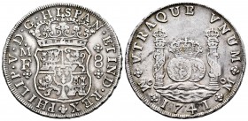 Felipe V (1700-1746). 8 reales. 1741. México. MF. (Cal-791). Ag. 26,81 g. Pequeño resello oriental entre la corona y el escudo. MBC+. Est...280,00. 
...