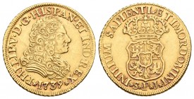 Felipe V (1700-1746). 2 escudos. 1739. Sevilla. PJ. (Cal-429). Au. 6,73 g. Buen ejemplar. Muy escasa. EBC-/MBC+. Est...700,00. 

Philip V (1700-1746...