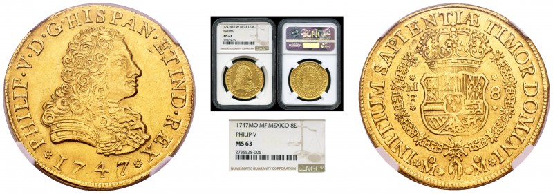 Felipe V (1700-1746). 8 escudos. 1747. México. MF. (Cal-144). (Cal onza-446). Au...