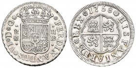 Fernando VI (1746-1759). 2 reales. 1758. Madrid. JB. (Cal-484). Ag. 5,99 g. Brillo original. EBC. Est...160,00. 

Ferdinand VI (1746-1759). 2 reales...