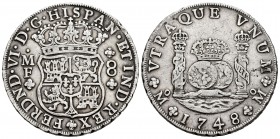 Fernando VI (1746-1759). 8 reales. 1748. México. MF. (Cal-322). Ag. 26,91 g. MBC+. Est...210,00. 

Ferdinand VI (1746-1759). 8 reales. 1748. México....