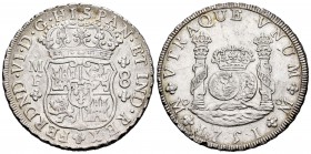 Fernando VI (1746-1759). 8 reales. 1851. México. MF. (Cal-327). Ag. 26,95 g. Golpecitos. Atractiva. MBC+/EBC-. Est...280,00. 

Ferdinand VI (1746-17...