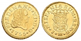 Fernando VI (1746-1759). 1/2 escudo. 1755. Madrid. JB. (Cal-252). Au. 1,75 g. Restos de brillo original. EBC. Est...250,00. 

Ferdinand VI (1746-175...