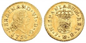 Fernando VI (1746-1759). 1/2 escudo. 1756. Madrid. JB. (Cal-253). Au. 1,77 g. EBC-. Est...150,00. 

Ferdinand VI (1746-1759). 1/2 escudo. 1756. Madr...