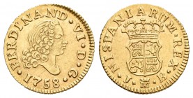 Fernando VI (1746-1759). 1/2 escudo. 1758. Madrid. JB. (Cal-256). Au. 1,79 g. EBC. Est...160,00. 

Ferdinand VI (1746-1759). 1/2 escudo. 1758. Madri...