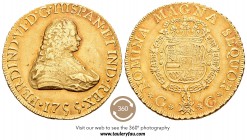 Fernando VI (1746-1759). 8 escudos. 1755. Guatemala. J. (Cal-5, mismos cuños). (Cal onza-552, mismos cuños). Au. 27,00 g. Restos de brillo original. R...