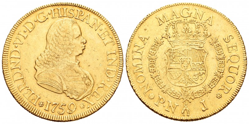 Fernando VI (1746-1759). 8 escudos. 1759. Popayán. J. (Cal-49). (Cal onza-612). ...