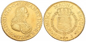 Fernando VI (1746-1759). 8 escudos. 1758/7. Santa Fe de Nuevo Reino. J. (Cal-66). (Cal onza-638). Au. 27,02 g. Variante por sobrefecha. Rara. MBC+/EBC...
