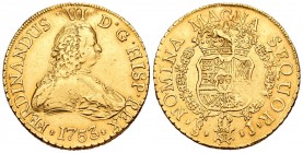 Fernando VI (1746-1759). 8 escudos. 1753. Santiago. J. (Cal-74). (Cal onza-646). Au. 26,94 g. Sin indicación de valor. Posiblemente sirvió como joya. ...