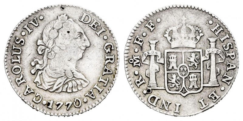 Carlos III (1759-1788). 1/2 real. 1770. México. FF. (Cal-no cita). Ag. 1,67 g. B...