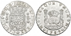 Carlos III (1759-1788). 8 reales. 1769. Lima. JM. (Cal-845). Ag. 26,84 g. Punto sobre la primera LMA. Suavemente limpiada. Restos de brillo original. ...