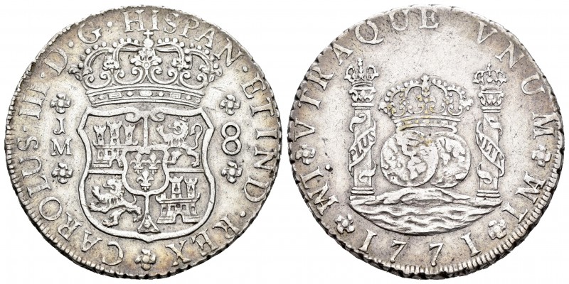 Carlos III (1759-1788). 8 reales. 1771. Lima. JM. (Cal-848). Ag. 26,90 g. Punto ...