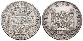 Carlos III (1759-1788). 8 reales. 1770/69. Potosí. JR. (Cal-971). Ag. 26,84 g. Sobrefecha. EBC-. Est...500,00. 

Charles III (1759-1788). 8 reales. ...