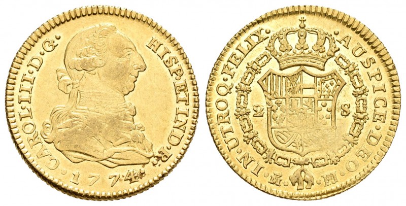 Carlos III (1759-1788). 2 escudos. 1774. Madrid. PJ. (Cal-447). Au. 6,78 g. Lige...