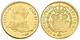 Carlos III (1759-1788). 2 escudos. 1774. Madrid. PJ. (Cal-447). Au. 6,78 g. Ligero vano en reverso. EBC. Est...300,00. 

Charles III (1759-1788). 2 ...