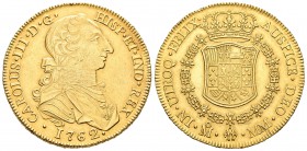 Carlos III (1759-1788). 8 escudos. 1762. México. MM. (Cal-73). (Cal onza-744). Au. 27,04 g. Tipo cara de rata. Marquitas en el anverso. Muy rara. EBC-...