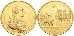 Carlos III (1759-1788). Medalla de proclamación. 1759. Madrid. (Vq-13011). (H-24). (Vives-28). Anv.: CAROLVS III BORBONIVS REX CATHOLICVS. Busto laure...