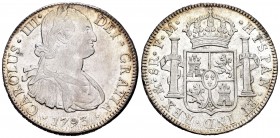Carlos IV (1788-1808). 8 reales. 1793. México. FM. (Cal-686). Ag. 26,93 g. Parte de brillo original. EBC-. Est...140,00. 

Charles IV (1788-1808). 8...