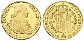 Carlos IV (1788-1808). 2 escudos. 1806. Madrid. FA. (Cal-349). Au. 6,71 g. Leves vano en el escudo, aun así precioso ejemplar. SC-. Est...400,00. 

...