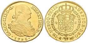 Carlos IV (1788-1808). 4 escudos. 1796. Madrid. MF. (Cal-205). Au. 13,50 g. Excepcional ejemplar. Pleno brillo original. Muy rara en esta conservación...