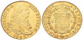 Carlos IV (1788-1808). 8 escudos. 1802. Madrid. FA. (Cal-33). (Cal onza-1012). Au. 2712,00 g. Sin punto después de FELIX ni antes de AVSPICE. Mínimas ...