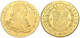 Carlos IV (1788-1808). 8 escudos. 1803. Madrid. FA. (Cal-34). (Cal onza-1013). Au. 27,02 g. Bello ejemplar. Brillo original. Rara, más en esta conserv...