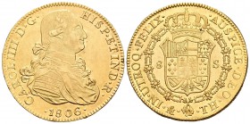 Carlos IV (1788-1808). 8 escudos. 1806. México. TH. (Cal-61). (Cal onza-1042). Au. 27,02 g. EBC-/EBC. Est...1100,00. 

Charles IV (1788-1808). 8 esc...