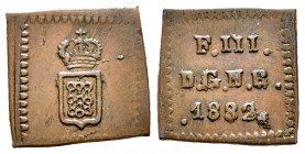 Fernando VII (1808-1833). 1/2 maravedí. 1832. Pamplona. (Cal-1564). Ae. 0,93 g. Escasa. MBC+. Est...190,00. 

Ferdinand VII (1808-1833). 1/2 maraved...