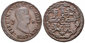 Fernando VII (1808-1833). 8 maravedís. 1817. Jubia. (Cal-1550). Ae. 10,72 g. Rara en esta conservación. EBC+. Est...200,00. 

Ferdinand VII (1808-18...