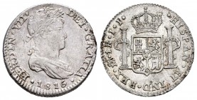 Fernando VII (1808-1833). 1 real. 1816. México. JJ. (Cal-1176). Ag. 3,36 g. Pequeño defecto en el canto. Restos de brillo original . EBC-/EBC. Est...1...