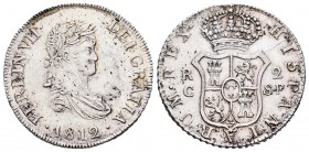 Fernando VII (1808-1833). 2 reales. 1812. Cataluña. SF. (Cal-858). Ag. 5,81 g. Cabeza pequeña. Rayitas. Magnífico ejemplar con las típicas trazas de p...