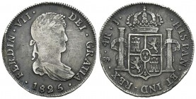 Fernando VII (1808-1833). 4 reales. 1825. Potosí. J. (Cal-796). (Km-88). Ag. 13,36 g. Buen ejemplar para este tipo. Muy rara con este ensayador. MBC. ...