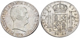 Fernando VII (1808-1833). 20 reales. 1823. Barcelona. SP. (Cal-369). Ag. 26,99 g. Magnífico ejemplar con bonita pátina y brillo original. EBC+/SC-. Es...