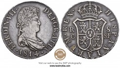 Fernando VII (1808-1833). 8 reales. 1814. Cataluña (Acuñada en Palma de Mallorca). SF. (Cal-384). Ag. 27,03 g. Bonito tono. Último año. Rarísima. EBC-...