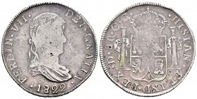 Fernando VII (1808-1833). 8 reales. 1822. Durango. CG. (Cal-424). Ag. 26,97 g. Típica acuñación débil de esta ceca. Escasa. MBC. Est...150,00. 

Fer...