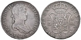 Fernando VII (1808-1833). 8 reales. 1815. Madrid. GJ. (Cal-504). Ag. 26,69 g. Marquitas. Tono. MBC+. Est...180,00. 

Ferdinand VII (1808-1833). 8 re...