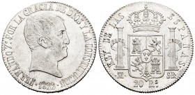 Fernando VII (1808-1833). 20 reales. 1822. Madrid. SR. (Cal-516). Ag. 26,62 g. Tipo "cabezón". Parte de brillo original. Rara así. EBC. Est...600,00. ...