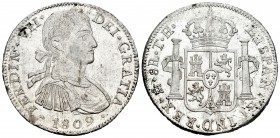Fernando VII (1808-1833). 8 reales. 1809. México. TH. (Cal-539). Ag. 26,94 g. Rayitas superficiales. Brillo original. SC-. Est...250,00. 

Ferdinand...