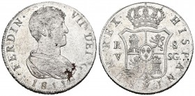 Fernando VII (1808-1833). 8 reales. 1811. Valencia. SG. (Cal-667). Ag. 26,91 g. Fallo de metal. Brillo original. Atractiva. Escasa, aun más en esta co...