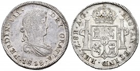 Fernando VII (1808-1833). 8 reales. 1819. Zacatecas. AG. (Cal-690). Ag. 26,31 g. Muy buen ejemplar para esta ceca. Escasa en esta conservación. EBC. E...