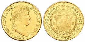Fernando VII (1808-1833). 2 escudos. 1814. Madrid. GJ. (Cal-210). Au. 6,70 g. Escasa. EBC-/MBC+. Est...300,00. 

Ferdinand VII (1808-1833). 2 escudo...