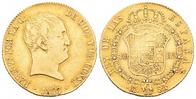 Fernando VII (1808-1833). 160 reales. 1822. Madrid. SR. (Cal-153). Au. 13,48 g. Tipo cabezón. Escasa. MBC+. Est...1000,00. 

Ferdinand VII (1808-183...