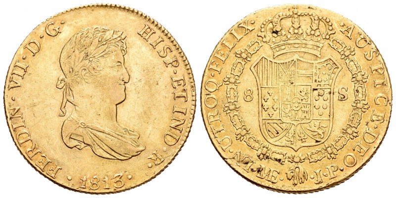 Fernando VII (1808-1833). 8 escudos. 1813. Lima. JP. (Cal-19). (Cal onza-1218). ...