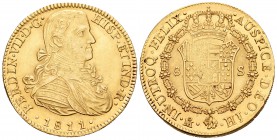 Fernando VII (1808-1833). 8 escudos. 1811. México. HJ. (Cal-48). (Cal onza-1257). Au. 27,02 g. Busto imaginario. Ligero vano en escudo. EBC. Est...120...