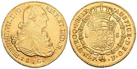 Fernando VII (1808-1833). 8 Escudos. 1816. Popayán. F. (Cal-no cita). (Cal onza-no cita). (Cy-no cita). Au. 27,05 g. Marca de ceca PN. Gran parte de s...