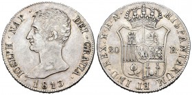José Napoleón (1808-1814). 20 reales. 1813. Madrid. RN. (Cal-31). Ag. 26,73 g. Muy escasa. EBC-. Est...600,00. 

Joseph Napoleon (1808-1814). 20 rea...