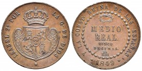 Isabel II (1833-1868). Medio real. 1849. Segovia. (Cal-574). Ae. 18,55 g. Marcas. Muy rara. EBC+. Est...1100,00. 

Elizabeth II (1833-1868). Medio r...
