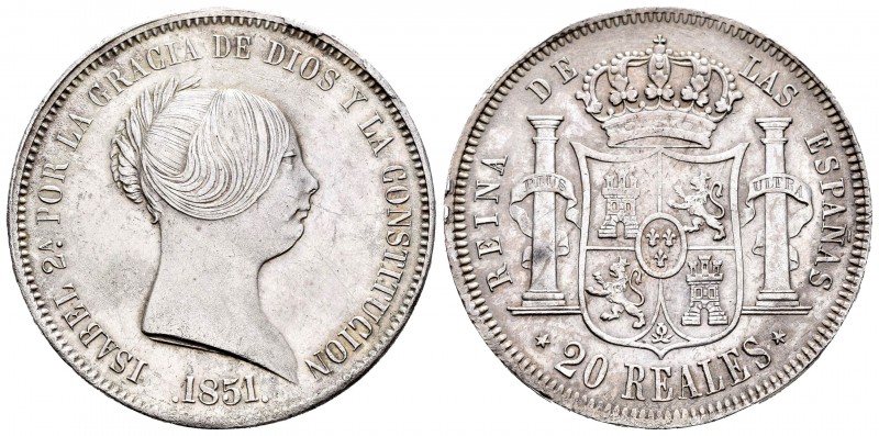 Isabel II (1833-1868). 20 reales. 1851. Madrid. (Cal-172). Ag. 25,91 g. Pequeñas...