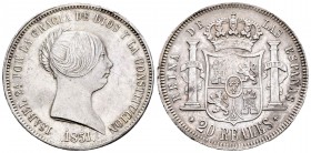 Isabel II (1833-1868). 20 reales. 1851. Madrid. (Cal-172). Ag. 25,91 g. Pequeñas oxidaciones. EBC. Est...200,00. 

Elizabeth II (1833-1868). 20 real...